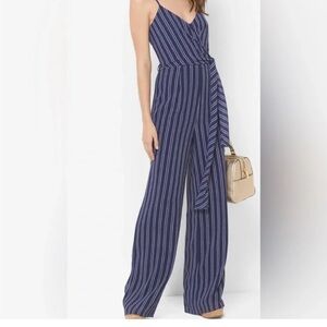 MICHAEL Michael Kors Navy Blue Striped Sleeveless Jumpsuit Women’s Size M